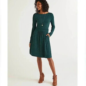Boden New Abigail Green Jersey Midi Knee Dress Long Tall  NWT